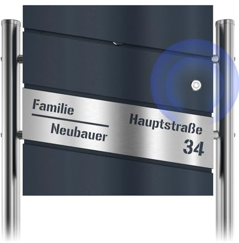 Graviers Design Funkklingel Briefkasten mit Briefkastenständer - Laserschnitt diagonal Postkasten personalisiert Edelstahl - Anthrazit RAL 7016 Briefkasten mit Schloss Design 1
