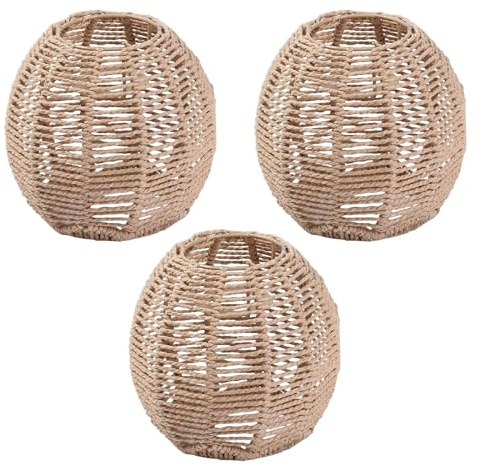 Boho Rattan Lampenschirm Hängelampe Papierlampenschirm Pendelleuchtenschirm Korblampen Hängend Laterne Tischleuchte Ersatzschirm Lampenschirm Zubehör für Tischlampe Deckenlampe (3, Sphärisch)