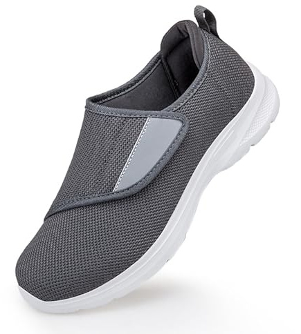 Topwolve Men's Trainers Lightweight Breathable Walking Shoes Easy Close Adjustable Orthopedic Shoes for Swollen Feet Plantar Fasciitis,Grey,8 UK