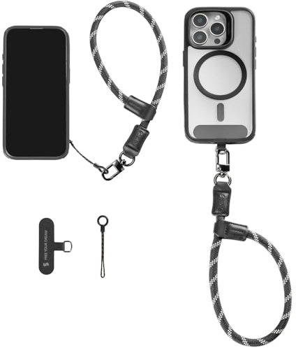 SMALLRIG Adjustable Phone Wrist Strap, 38cm Leather & Nylon Wrist Strap for Smartphones with Built-in Hook for Keys & Accessories, for iPhone, for Samsung, Black - 4990