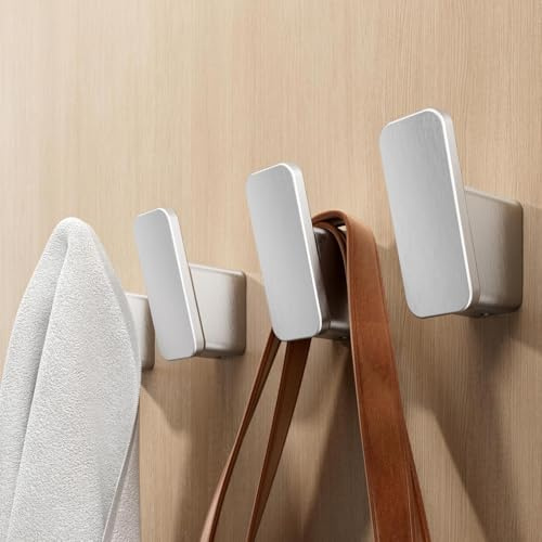 ALYBSOO Moderne Wandhaken, 4er-Set, Matt Silber, Selbstklebend oder Schraubmontage, Badezimmer Handtuchhaken, Kleiderhaken (Silber)