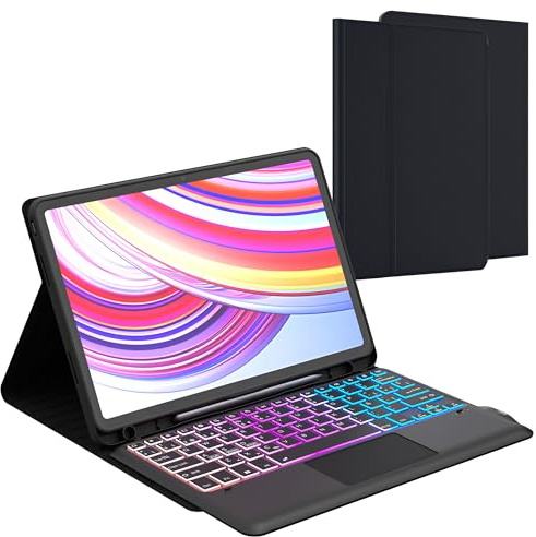 Funda con teclado para Redmi Pad Pro 12.1 2024/Xiaomi Pad POCO 12.1: Teclado retroiluminado de 3 zonas y 7 colores con trackpad - Desmontable QWERTY Español Ñ Teclados | con soporte para bolígrafo