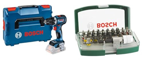 Bosch Professional 18V System Cordless Drill Driver GSR 18V-90 C (incl. 1/1 L-BOXX Inlay, L-BOXX, Without Battery/Charger) + 32pc. Screwdriver Bit Set (PH-, PZ-, Hex-, T-, TH-, S-Bit, Accessories)