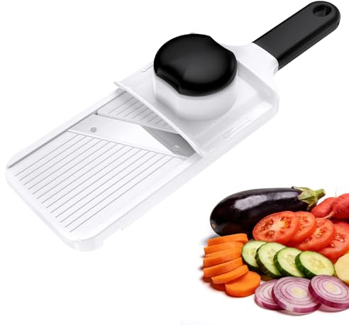 Ibergrif M526 Mandolina de Cocina Ajustable 1–4 mm, Cortador Patatas y Verduras Manual con Protector de dedos, Bloqueo de Seguridad, Diseño Compacto, para Verduras y frutas