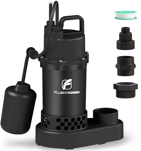 FLUENTPOWER Submersible Sump Pump 3/4HP 3500GPH, Automatic Integrated Float Switch, Portable Electric Cast Aluminum Sump/Sewage Pump for Basement Pool Garden Pond Basin, Black