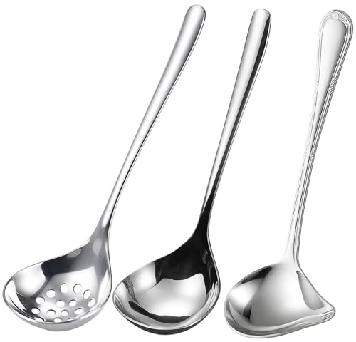 Juego de 3 cucharas de salsa de acero inoxidable, cucharón pequeño para salsas y cucharas soperas, ideal para salsas, sopas y bolos, apto para lavavajillas