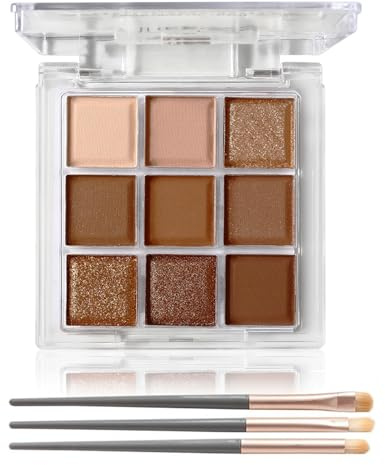 Brun ögonskugga, palett, matt och glitter, ögonskugga, palett med 3 penslar, högpigmenterad choklad ögonmakeup-set, vattentät och torkbeständig låtskuggpalett för semester och vardagsbruk, slätt
