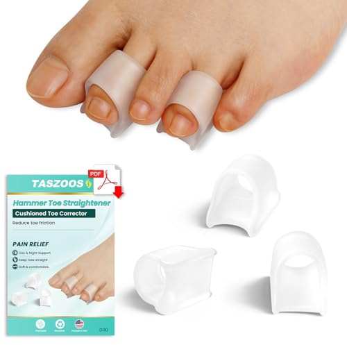 TASZOOS Hammer Toe Straightener Corrector for Women & Men - 6pcs (Clear) Hammer Toe Straightener, Gel Toe Splints - Realign Bent, Curled, Crooked, Claw, Hammer Toes - 3 Different Sizes (S/M/L)