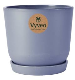 Vyveo - Blumentopf Soren mit Untersetzer - 16x14 - Dunkelgrau - Blumentopf für den Innen- und Außeneinsatz - Übertopf - Pflanztopf - Pflanzgefäß