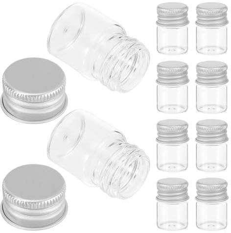 Ipetboom 100 Flacons en Verre Transparents de 5 ML Bouchons à Vis en Aluminium Argenté Mini Bouteilles de Rangement Étanches pour Huiles Essentielles, Échantillons, Loisirs Créatifs
