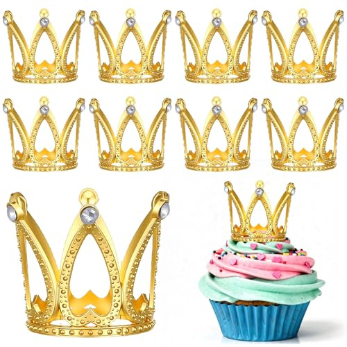 9 Pcs Crown Cake Topper, Mini Gold Crown Cake Topper, Princess Cupcake Toppers, Mini Crowns Queen Princess Cakes Decorations