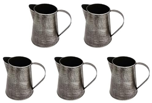 Buhdjfnke 5X Vase en Métal Décoratif, Pichet Décoratif, Porte-Fleurs, Vase en Métal avec Poignée pour, Le Jardin, Pot de Fleurs, Argent Ancien