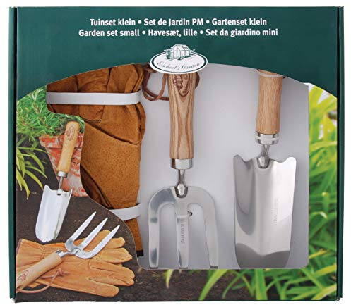 Esschert Design - Set da Giardinaggio, 3 Pezzi, Composto da: forca, Paletta e Guanti di Pelle