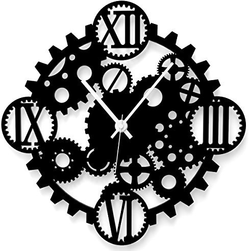 WANDKINGS Wanduhr Zahnrad aus Acrylglas, in 11 Farben erhältlich (Farbe: Uhr = Schwarz glänzend; Zeiger = Weiß)