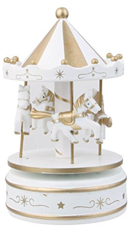 Oulii Holz-Karussell mit Musik, Spieluhr, Geschenk für Kinder, zu Weihnachten oder Geburtstag, Weiß