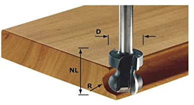 Festool Griffleistenfräser HW S8 D22/16 Griffmuldenfräser | Schaft 8 mm, D 22 mm, NL 16 mm, R1 2,5 mm + R2 6 mm – für Tür- und Schubkastenfronten