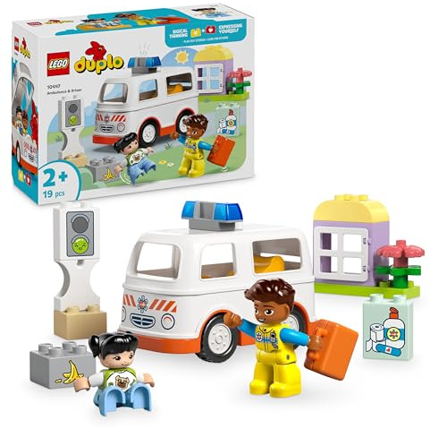 LEGO Duplo L’Ambulance et Le Chauffeur - Jouet Éducatif pour Enfants dès 2 Ans - Voiture, Petite Maison, 2 Figurines & Briques Premiers Secours - Cadeau pour Fille ou Garçon 10447