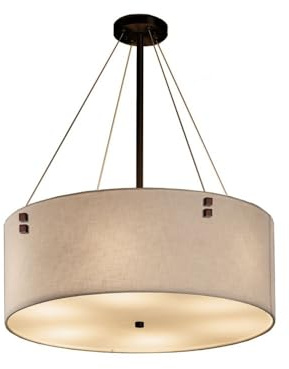 Justice Design Group Lighting FAB-9532-WHTE-DBRZ-F2 Textile Finials 24 Drum Pendant Pair of Square Finials Dark Bronze Finish and White Fabric Shade