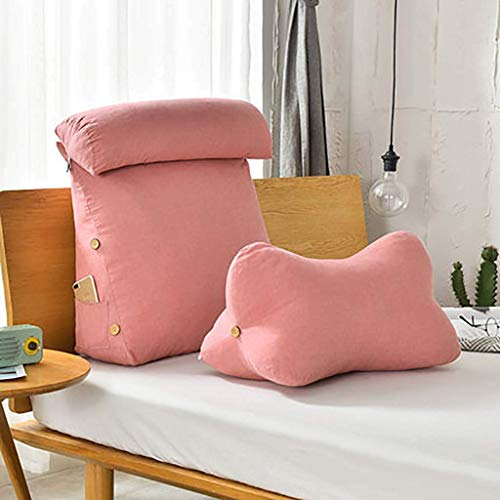 Rückenkissen Einstellbare Keilkissen mit Knochenkissen Abnehmbarer waschbarer Bezug und Seitentasche Fernsehkissen Bücherkissen Lesekissen für Bett Sofa,Rosa,45x45cm(18x18)