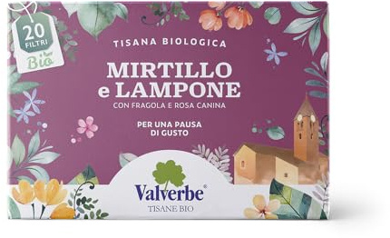 VALVERBE Tisane Mirtillo e Lampone Biologico 20 Filtri - Pacco da 6 - 180 g