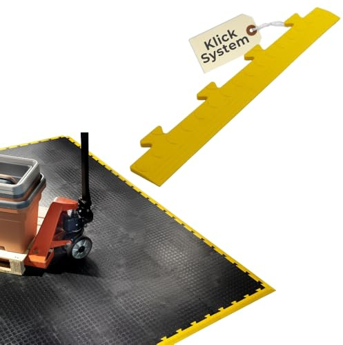 10x Randleiste Male Gelb Klickfliesen Bodenplatte Kunststoff Garage Garagenboden Klickfliesen Werkstattboden PVC Fliesen Garage Industrieboden Platten Gewerbeboden
