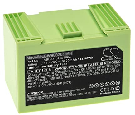 vhbw Akku kompatibel mit iRobot Roomba e515040, 5150, 7150, 7550, e5150, e515020, e5152 Saugroboter Schwarz (3400 mAh, 14,4 V, Li-Ion)