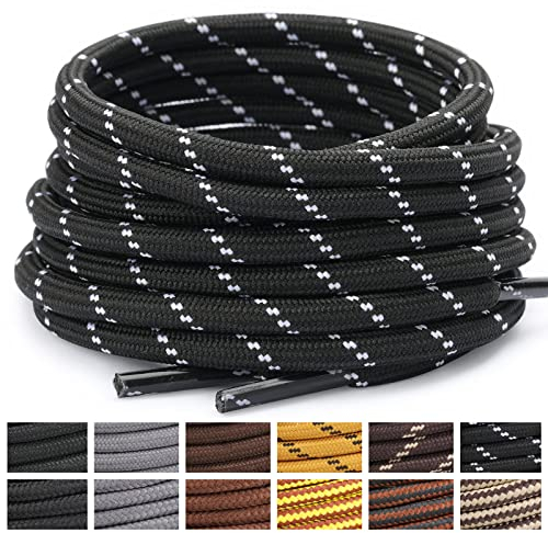 Stepace Cordones Redondos para Botas [2 pares] Cordones Duraderos para Botas de Senderismo y Trekking Zapatos, Longitud 120-180cm Black White-140(Dots)