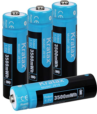 Kratax 3500mWh 1,5V AA Akku[4 Pack], 1,5V Lithium AA Akku, Schnelles Aufladen 1200 Lade- und Entladezyklen (Nicht für Blitz)