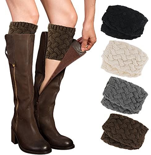 4 Paare Stulpen Damen Winter Beinwärmer, Stricken Häkelarbeit Kurze Knopf Leg Warmers Mädchen Stiefel Boot Abdeckung für Winterwärmer (Stil D)