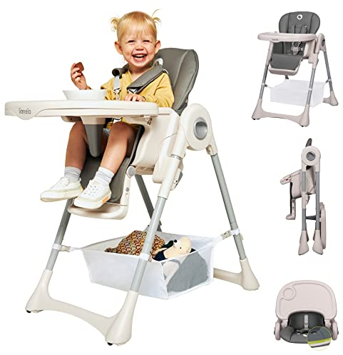 LIONELO Zanna Hochstuhl für Kinder, Baby, Kinderstuhl, Babystuhl, Fütterungsstuhl, klappbar mit Rädern, Großes Tablett, Einstellung des Tabletts und der Fußstütze von 6 bis 36 Monaten, zu 15kg (Grau)