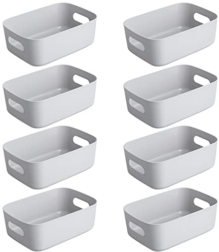 Bgfuni 8er Set Aufbewahrungsbox,Organizer Box mit Griffen-(Original Design),Klein Kunststoffbox Weiß für Haushalt, Praktischer Aufbewahrungskorb Aufbewahrungskiste für das Bad,20x14x7.5cm(Grau)