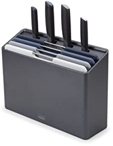 Joseph Joseph Folio Plus, Juego de 8 piezas, 4 Cuchillos y Tablas de Cortar con estuche, Azul/Grafito