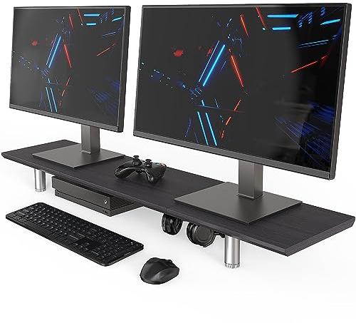 Fenge Großer Monitorständer 100cm Dual Monitor Stands Riser mit Höhenverstellbarem Bein,Multifunktionaler Computer Stand für PC/Laptop/TV, 100x23.5x(9.2-11.2) cm Schwarz