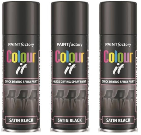 PNJB, Satin Black Paint Aerosol Colour It Spray, Quick Drying DIY Plastic Metal Wood, Professional Satin Finish Spray Wood Color Paint 250ml (3 Pcs)