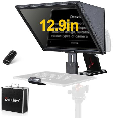 Desview T12S Teleprompter aus Aluminiumlegierung, 12,9 Zoll Hochauflösendes Display Teleprompter mit Fernbedienung APP Kompatibel mit iPad, Tablet, Smartphone, iOS Android für DSLR Kamera