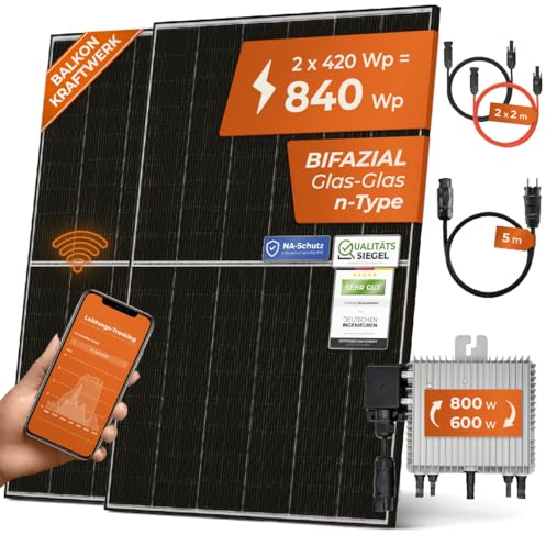 Solarway® Balkonkraftwerk 800W mit 880Wp Solarmodulen – Komplettset mit Hoymiles HMS-800W-2T Wechselrichter – 2× 440W bifaziale Black Solarpanels – Mini PV Anlage für Steckdose inkl. Zubehör