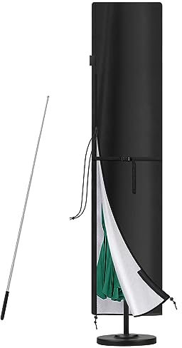 SanGlory Coperture per Ombrellone Impermeabile Fodera Protettiva per Ombrellone, Ø5m Copertura Ombrellone da Giardino, Antivento Copriombrellone Copri per Ombrellone con Asta, Anti-UV, 260x65/65cm