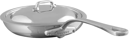 Mauviel M'Cook Bratpfanne aus poliertem Edelstahl mit Griff und Deckel aus gegossenem Edelstahl, 27,9 cm, hergestellt in Frankreich