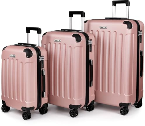TANTOMI Kofferset 3-teilig, ABS Hartschalenkoffer Set, Reisekoffer Set mit Rollen, Gepäck-Sets (20/24/28 Zoll, Rosa Gold)