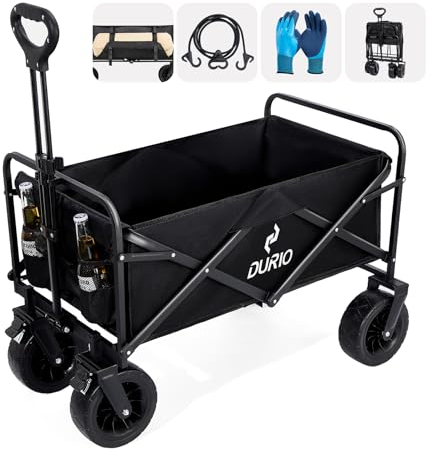 Century Star Bollerwagen Faltbar mit Bremse,Bollerwagen Strand,Gartenwagen,150I großes Fassungsvermögen bis 150 kg Tragkraft,All Terrain Bollerwagen (Schwarz)