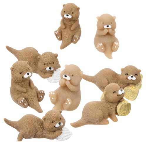OFFSCH 8Stücke Miniaturfiguren Set von Niedlichen Otter Dekorationen Kleine Otter Ornamente für Mikrolandschaften und Terrarien für DIY Projekte und Hochwertige Detailarbeit