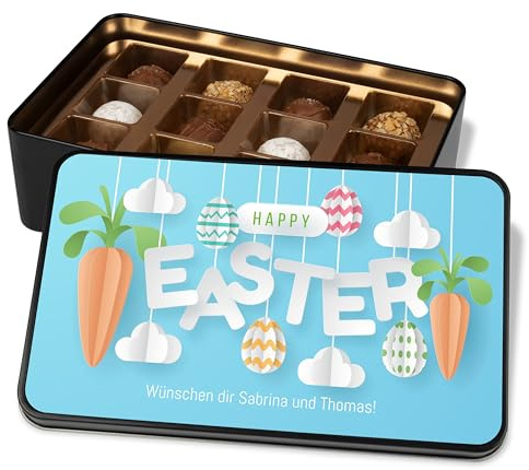 True Statements Ostergeschenk Personalisiert: Pralinendose mit 12 Pralinen & Namen Happy Easter Ostern