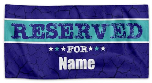 Print Royal PR Personalisiertes Handtuch mit Spruch - Reserved for - mit Name Bedrucken | Badetuch selbst gestalten, Persönliches Fotogeschenk für Familie, Freunde - Blau, 140 x 70 cm