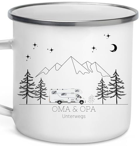 Little Mathilda Emaille Tasse Camping personalisierte Campingtasse mit Namen Kaffeetasse Zubehör Wohnmobil Wohnwagen Van Geschirr Edelstahl Becher Campingküche Geschenk für Camper