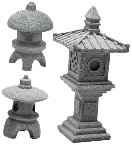 TINEASUR 3stücke Mini Statue Garten Dekoration Japanischen Stil Laterne Bonsai Topf Ornament