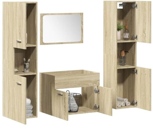 Lauuoeriau Furniture Item home 4-teiliges Badmöbel-Set Sonoma Eiche Holz-Möbel