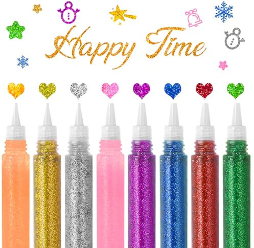 NVGVUP 16 Stück Glitzerkleber, Glitter Glue Original, Glitzer zum Basteln, Glitzerstifte Kleber Farbenfrohen, DIY-Kunst- und Handwerks-Glitzerstifte zum Bemalen Dekorieren Kreativen Gestalten
