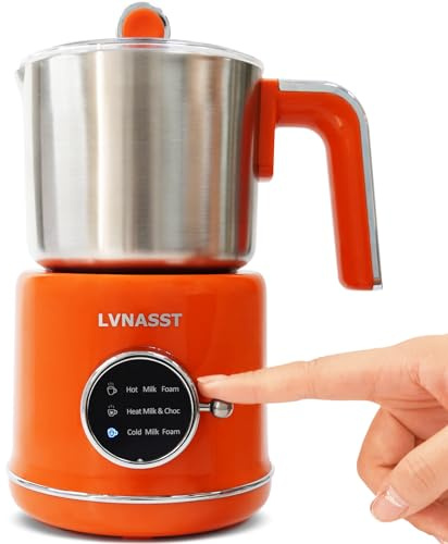 Stainless Steel Milk Frother for Coffee, 3-in-1 Electric Milk Warmer & Foam Maker, 12oz Hot Cold Frothing, Thick Foam for Macchiatos, Cappuccinos (Orange)