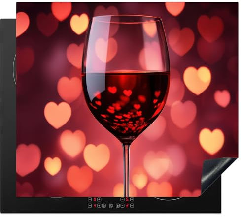 KitchenYeah© Protector Vitroceramica 60x52 cm Tapa para induccion Placa Encimera Cubre de Protectora Cocina Tinto - Vino - Corazón - Regalos San Valentin Hombre