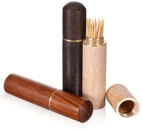 oruola 3pcs Pocket Toothpick Holder, Portable Wood Toothpick Holder for Purse, Toothpick Case for Storage Toothpicks Needle Bead Ear Pick Small Object Women Men